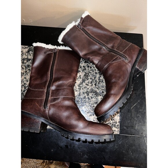 Cole Haan Champion Brown Leather Waterproof Zip Up Boots Womens 7.5 sherpa trim - Picture 4 of 10